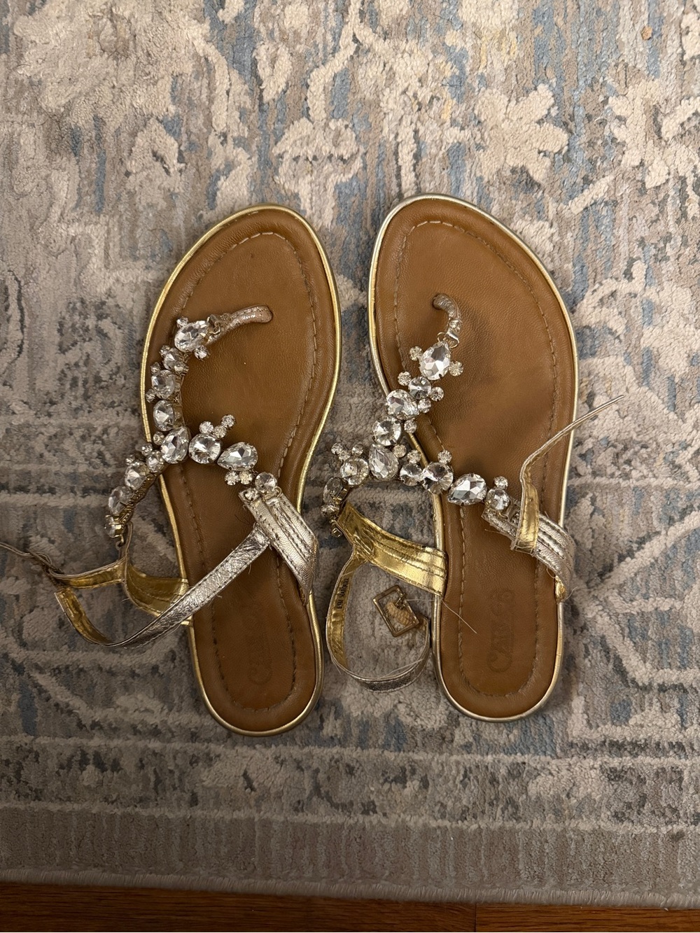 Gold Jeweled T-Strap Women's Sandals